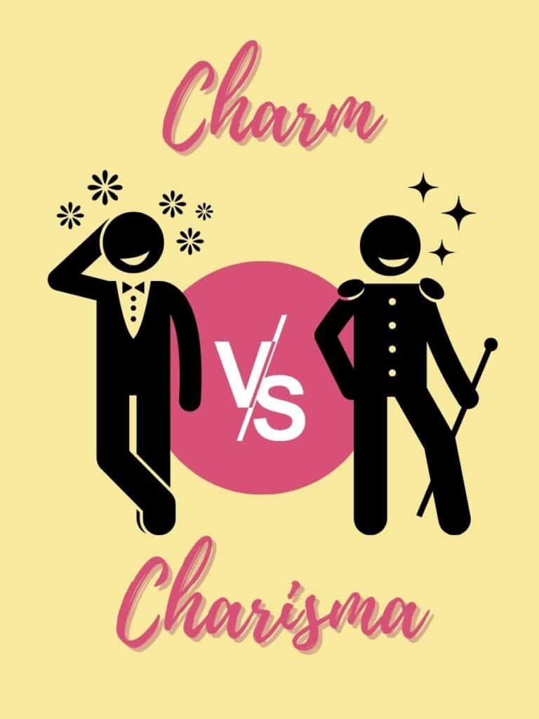 Charm vs Charisma Text with a charming icon and charismatic icon