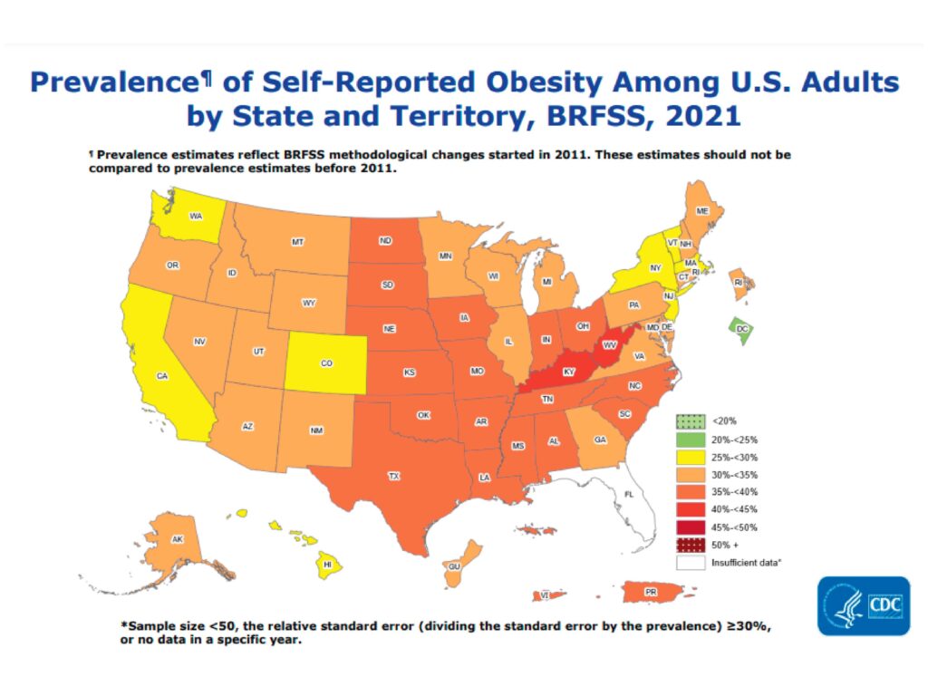 The CDC 2021 Adult Obesity Prevalence Maps for the US and 3 territories