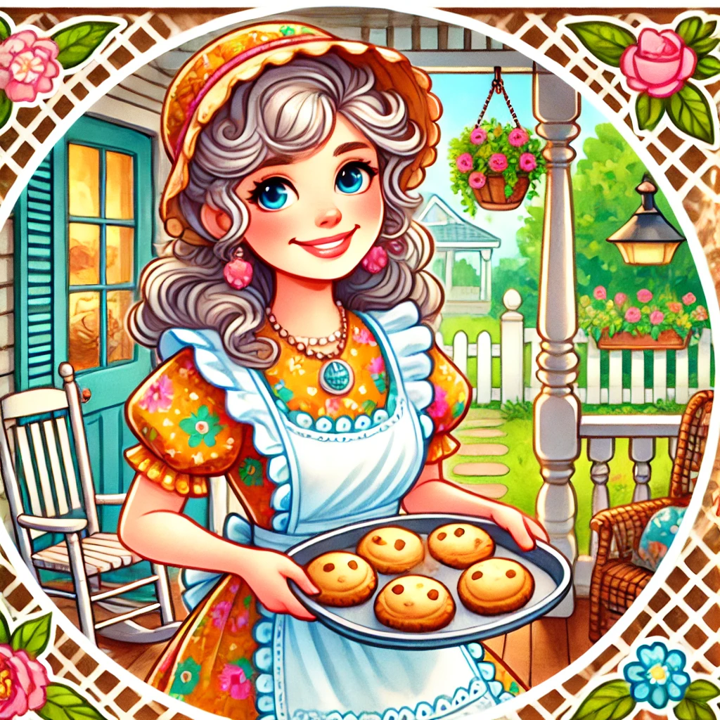 a cartoon of a woman holding a tray of cookies to represent southern mom phrases