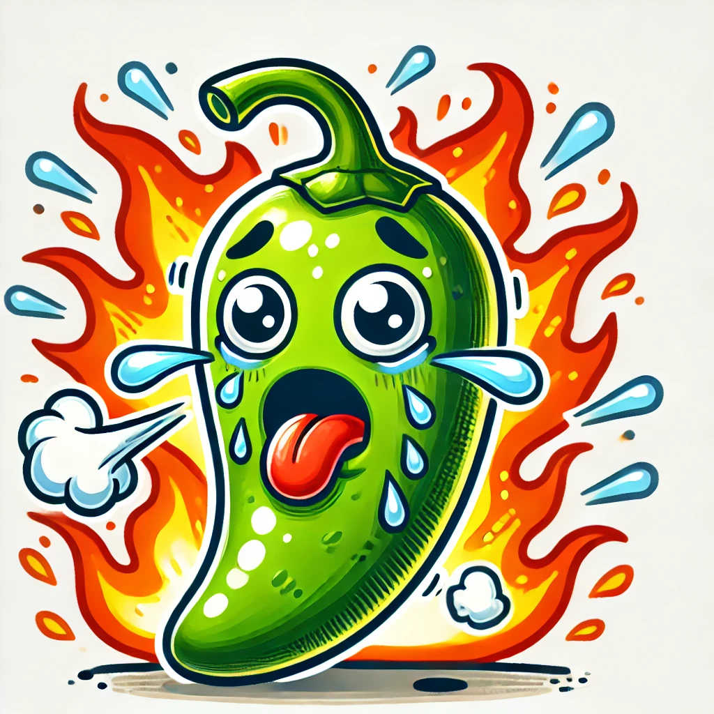 a cartoon hot jalapeno to represent Southern Phrases for Hot