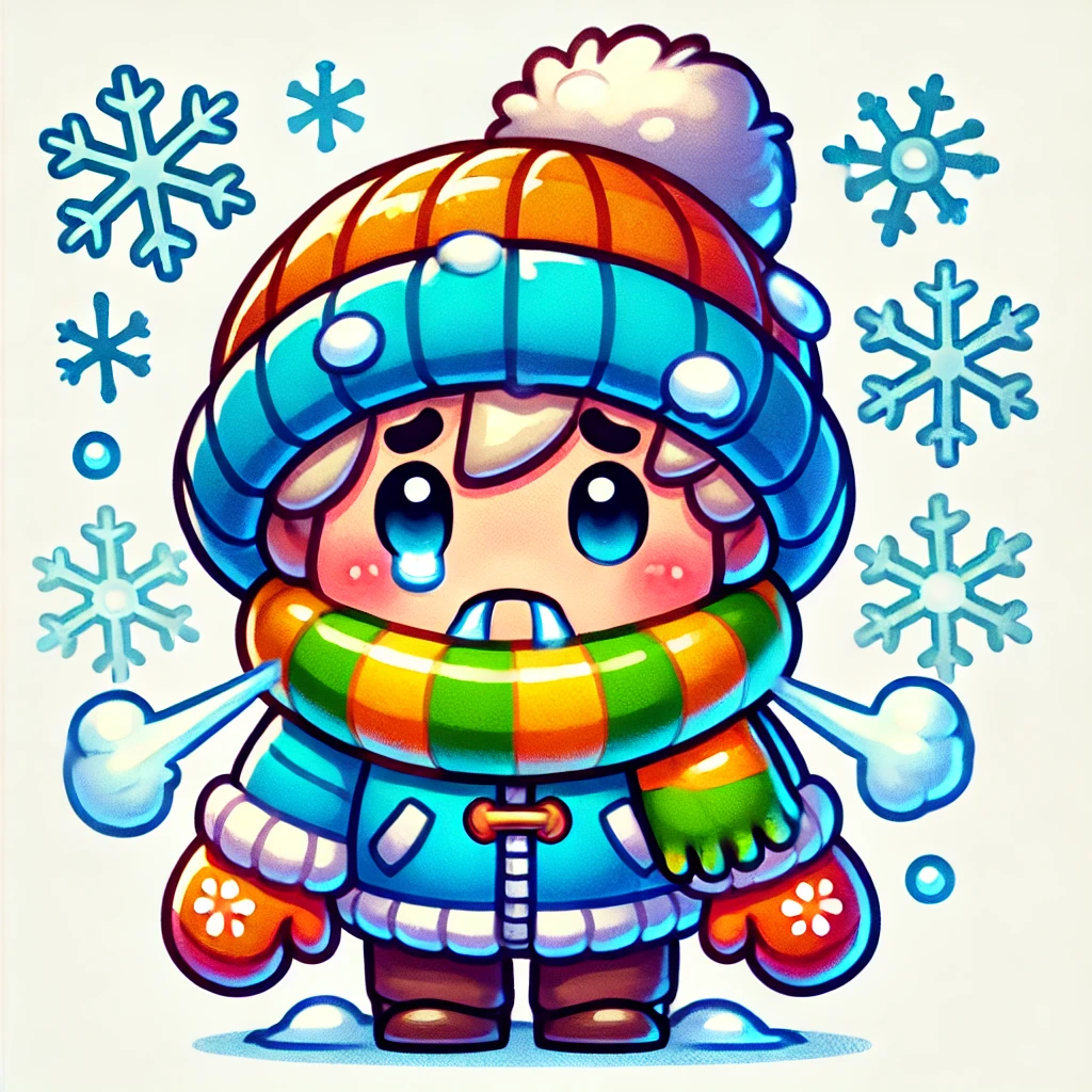 A cartoon character bundled up in winter to represent Southern Phrases for Cold Weather