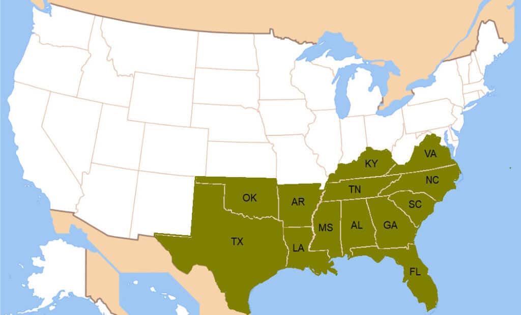 southern united states map to help answer if arkansas and oklahoma are in the south