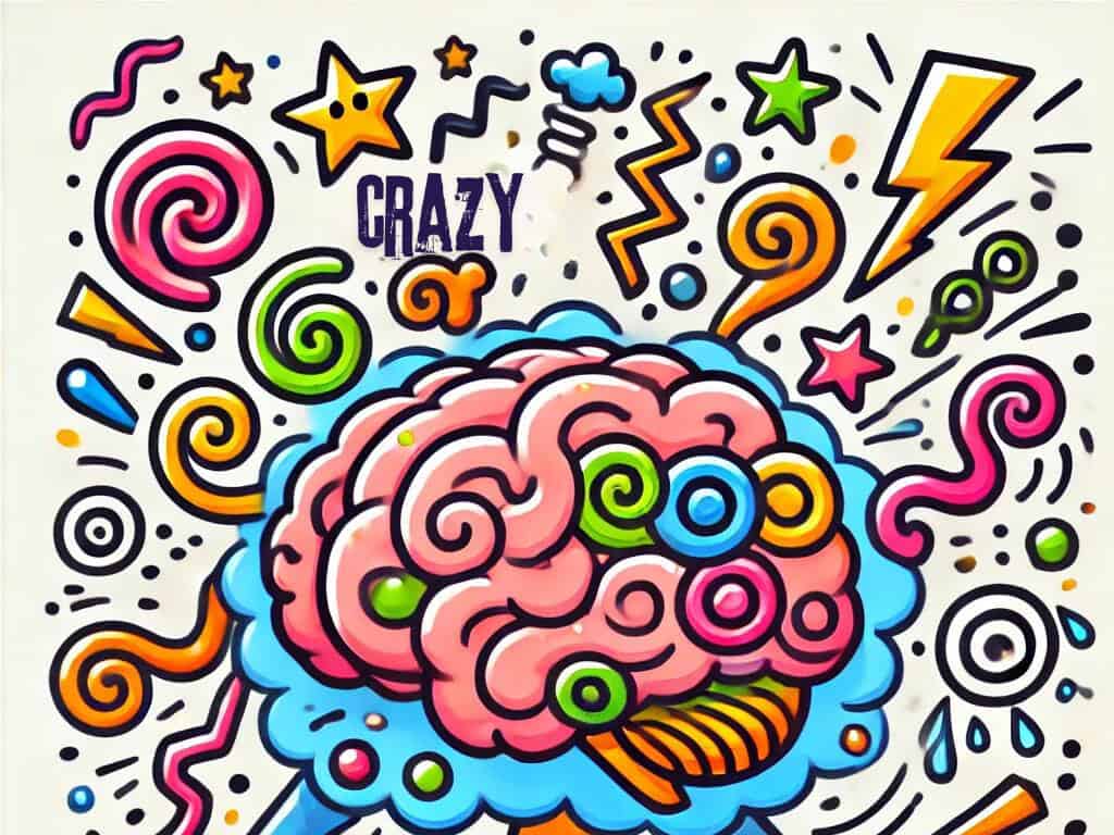 a colorful cartoon brain with crazy thoughts representing Southern Phrases for Crazy