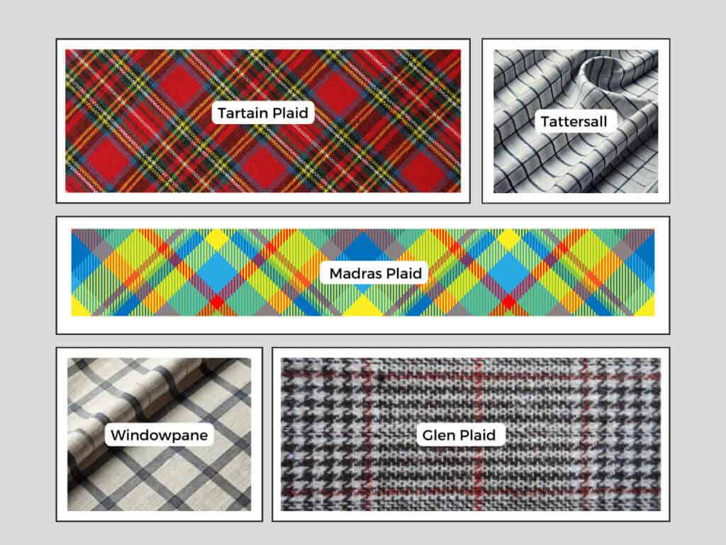 5 Various Plaid Fabric Samples