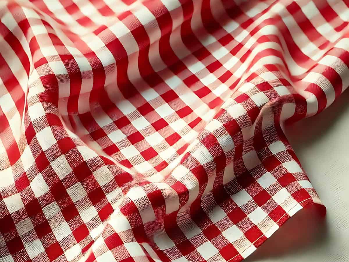 a red and white gingham checkered tablecloth