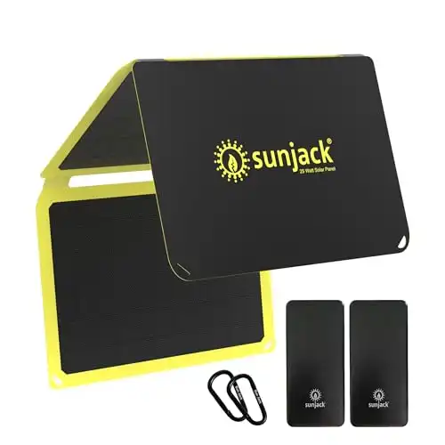 SunJack 25 Watt Foldable IP67 Waterproof Solar Panel + 2X Power Banks with USB-A and USB-C