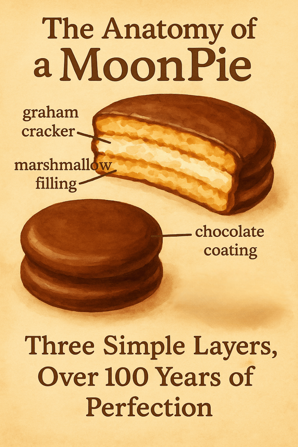 What is a MoonPie Anatomy An watercolor illustration of the Anatomy of a Southern Moonpie